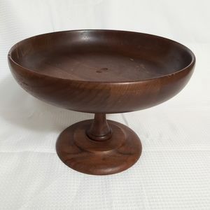 Margaret Studio Wood Bowl Pedestal Centerpiece Signed Wood Grain 7"